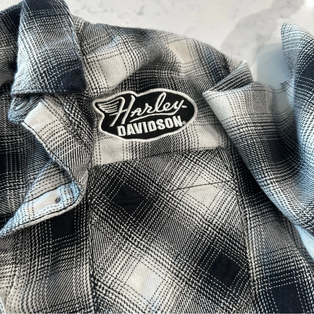 Harley Davidson Black & White Plaid Top - Picture 4 of 7